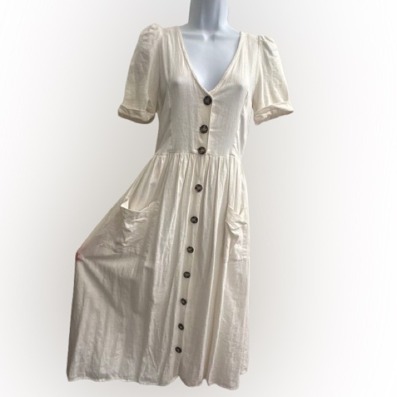 Zara Dresses & Skirts - Zara Cream Button-Front Midi Dress